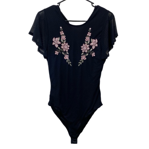 MIAMI BODYSUIT BLACK WITH PINK FLOWERS SIZE LARGE - Picture 1 of 8